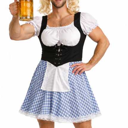 Niebieska sukienka dirndl na Oktoberfest dla mężczyzn