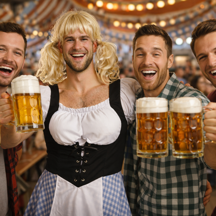 Niebieska sukienka dirndl na Oktoberfest dla mężczyzn