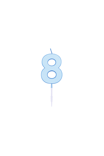Świeczka „8 lat” – niebieski pastelowy, 4,5 cm