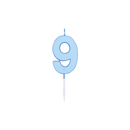 Świeczka „9 lat”, niebieska pastelowa, 4,5 cm