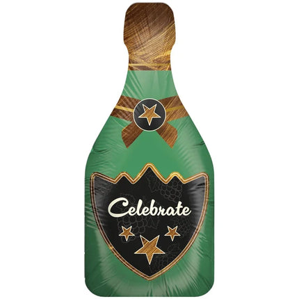 Balonik z helem w kształcie butelki szampana, zielony, z napisem „Celebrate”, pusty, 80 cm