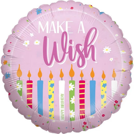 Balonik z helem „Happy Birthday” – różowy, z napisem „Make A Wish”, pusty, 45 cm