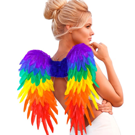 SKRZYDŁA Z PIÓR TĘCZA SKŁADANE 50 X 50 CM