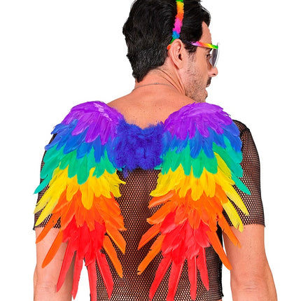 SKRZYDŁA Z PIÓR TĘCZA SKŁADANE 50 X 50 CM