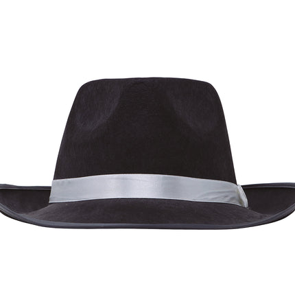 Czarna czapka gangsterska z białą wstążką