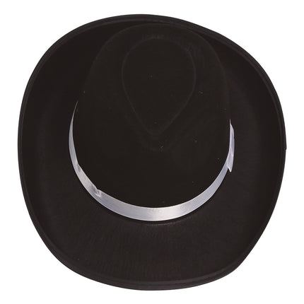 Czarna czapka gangsterska z białą wstążką