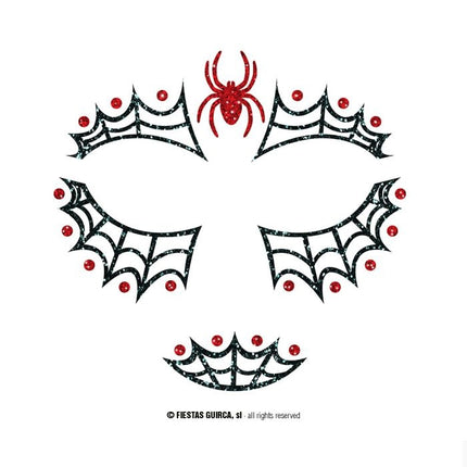 Halloweenowe naklejki na twarz Pająk z brokatem 20 cm