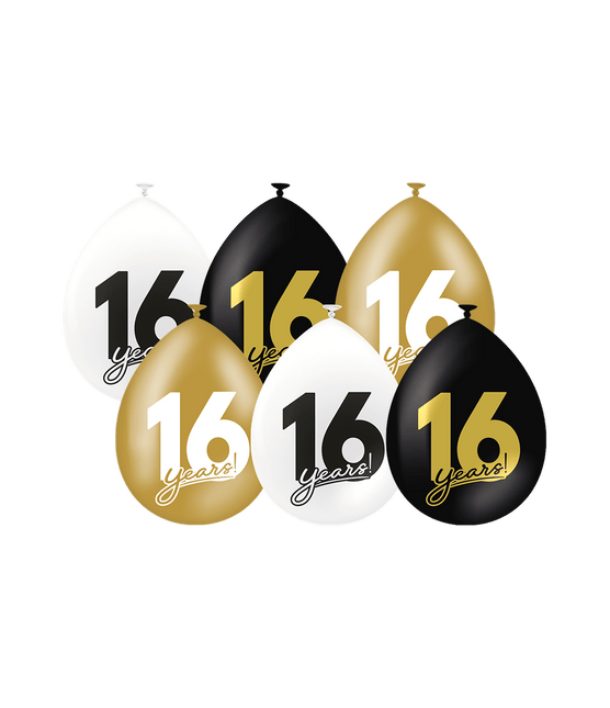 16 Jaar Ballonnen 30cm 6st - Partywinkel - 8716764241659