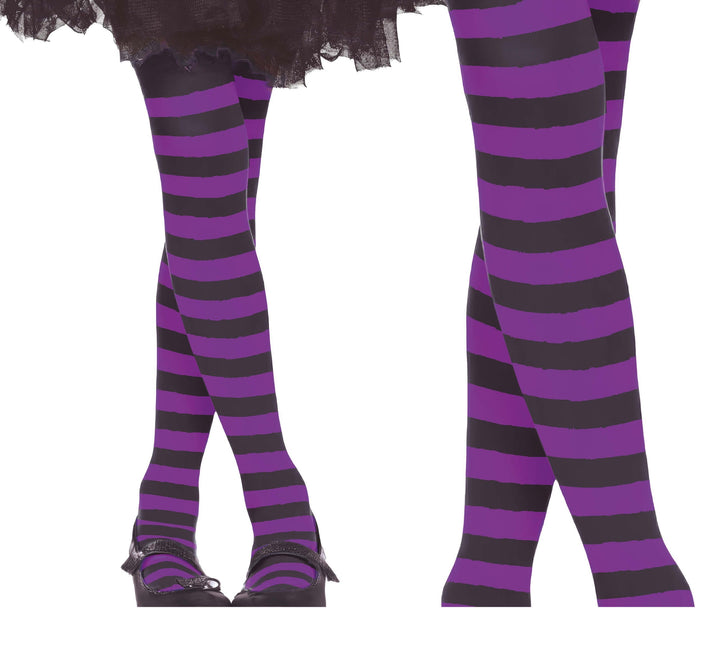 Fioletowe legginsy dziecięce w paski