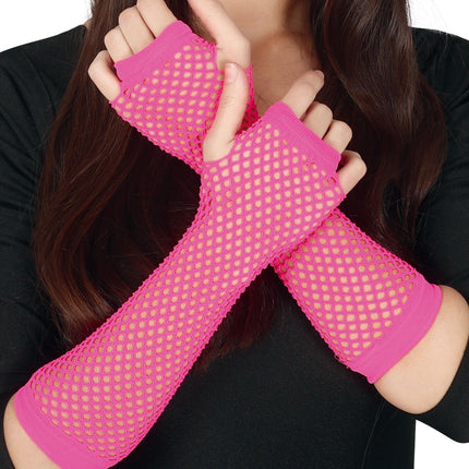 Rękawiczki Fishnet Neon Fuschia