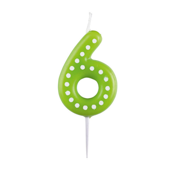 6 świec w zielone kropki 6,5 cm