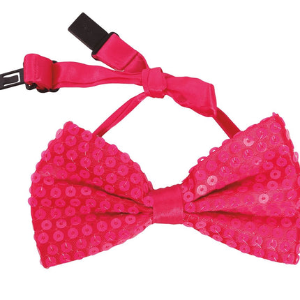 Neonowa różowa kokardka z brokatem 13 cm