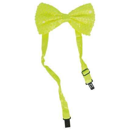 Neonowa żółta kokardka z brokatem 13 cm
