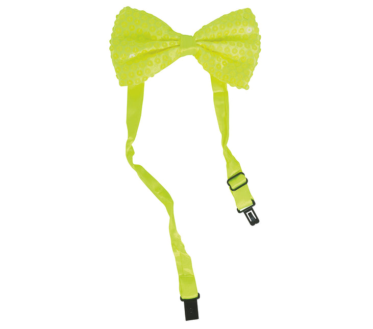 Neonowa żółta kokardka z brokatem 13 cm
