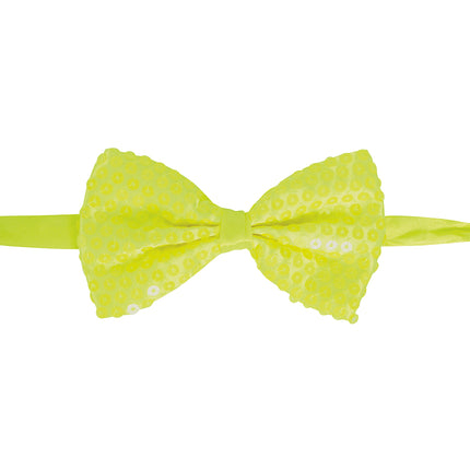 Neonowa żółta kokardka z brokatem 13 cm