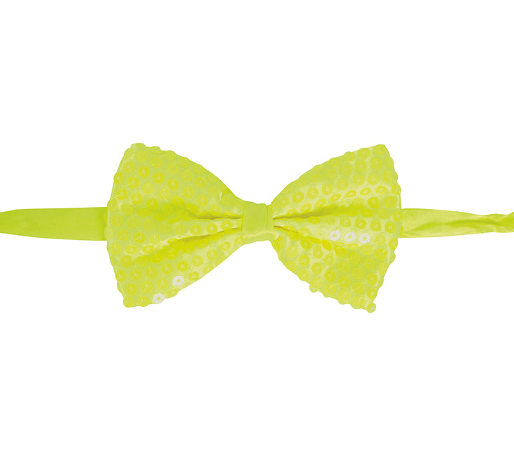 Neonowa żółta kokardka z brokatem 13 cm