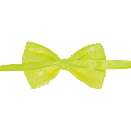 Neonowa żółta kokardka z brokatem 13 cm
