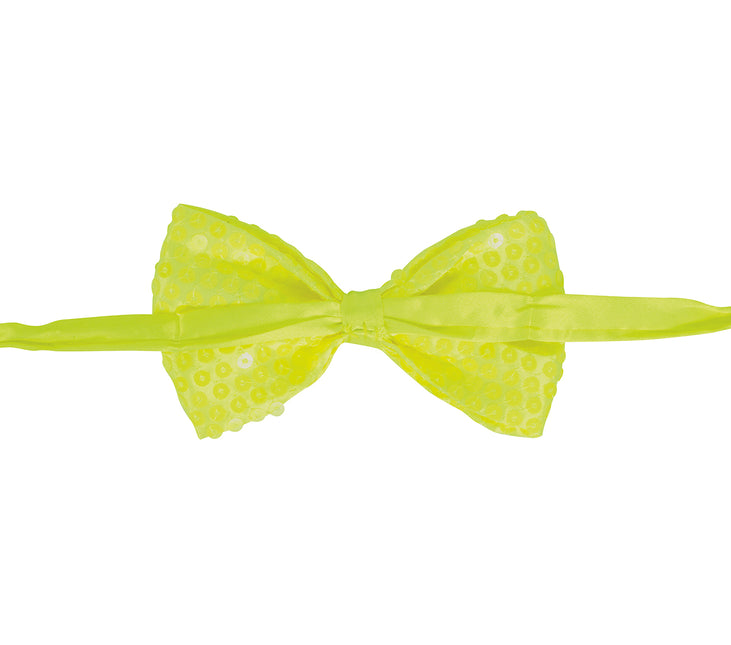 Neonowa żółta kokardka z brokatem 13 cm