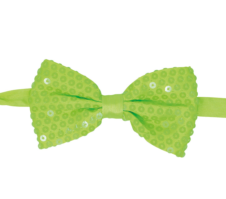 Neonowa zielona kokardka z brokatem 13 cm