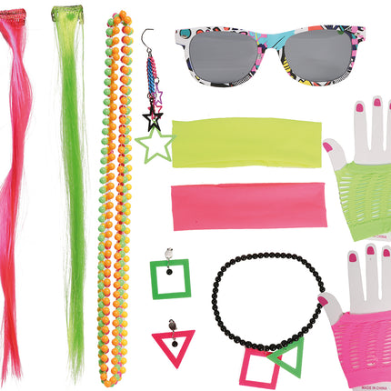 Zestaw akcesoriów Neon 80s 8 elementów