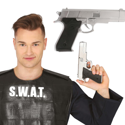 Pistolet srebrny 24 cm