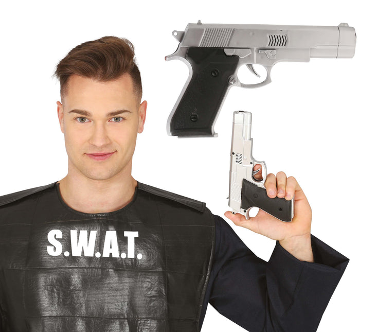 Pistolet srebrny 24 cm