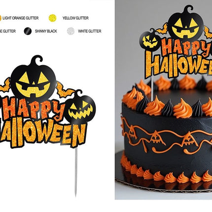 Halloween Taarttopper Zwart Oranje Glitter