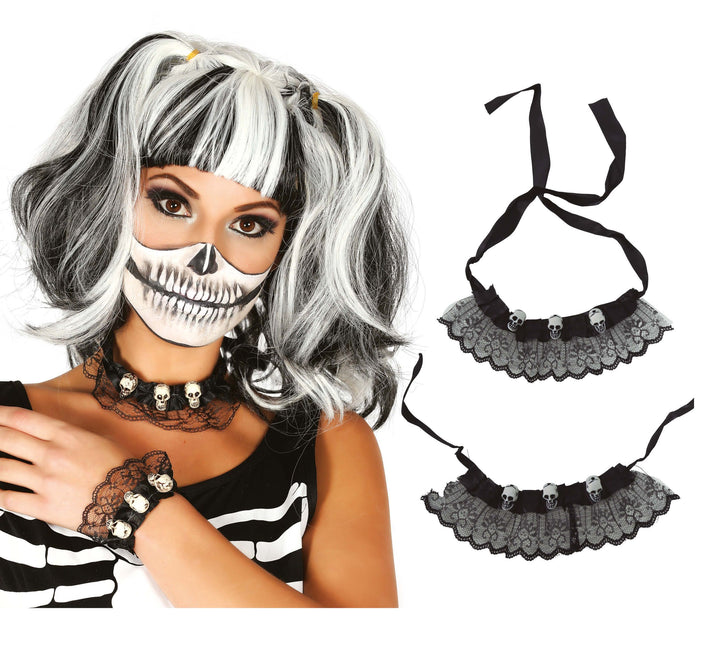 Halloweenowa bransoletka i choker czaszka
