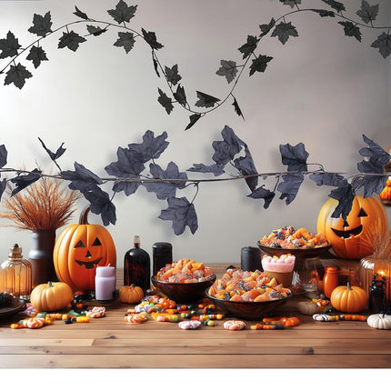 Halloweenowa czarna girlanda z liści 1,8 m