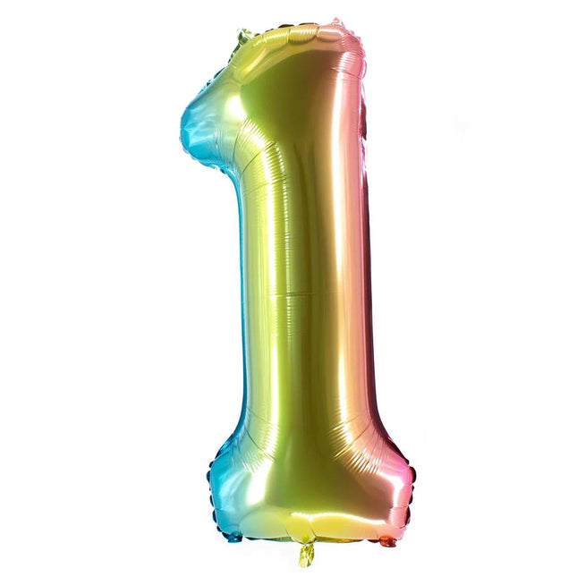 Balonik z cyfrą „1” w kolorach tęczy, pusty, 85 cm