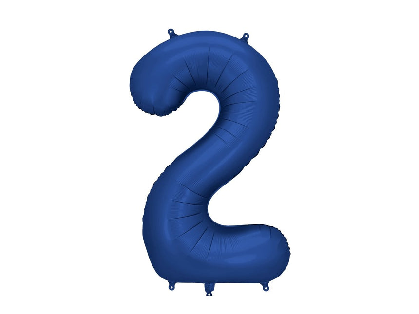 2 Jaar Cijfer Ballon Blauw Satijn Folie Leeg 86cm van Partydeco koop je bij Partywinkel
