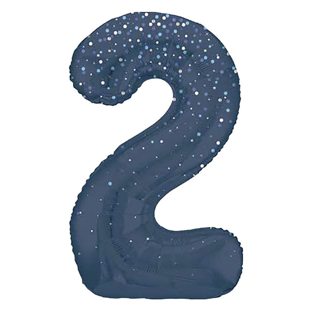 2 Jaar Cijfer Ballon Donkerblauw Stippen 86cm van Unique koop je bij Partywinkel