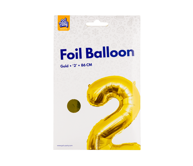 2 Jaar Cijfer Ballon Goud Leeg 86cm - Partywinkel - 8716764236853