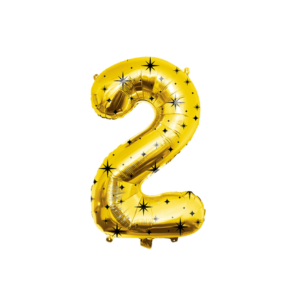 2 Jaar Cijfer Ballon Goud Zwart Sterren 86cm - Partywinkel - 8716764246999