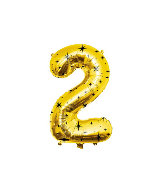 2 Jaar Cijfer Ballon Goud Zwart Sterren 86cm - Partywinkel - 8716764246999