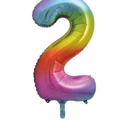 2 Jaar Cijfer Ballon Regenboog Leeg 86cm van Unique koop je bij Partywinkel