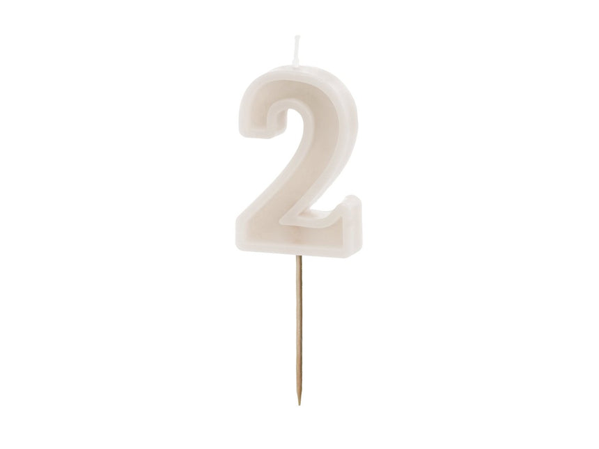 2 Jaar Kaars Beige 10cm van Partydeco koop je bij Partywinkel