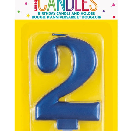 2 Jaar Kaars Blauw 12cm van Unique koop je bij Partywinkel