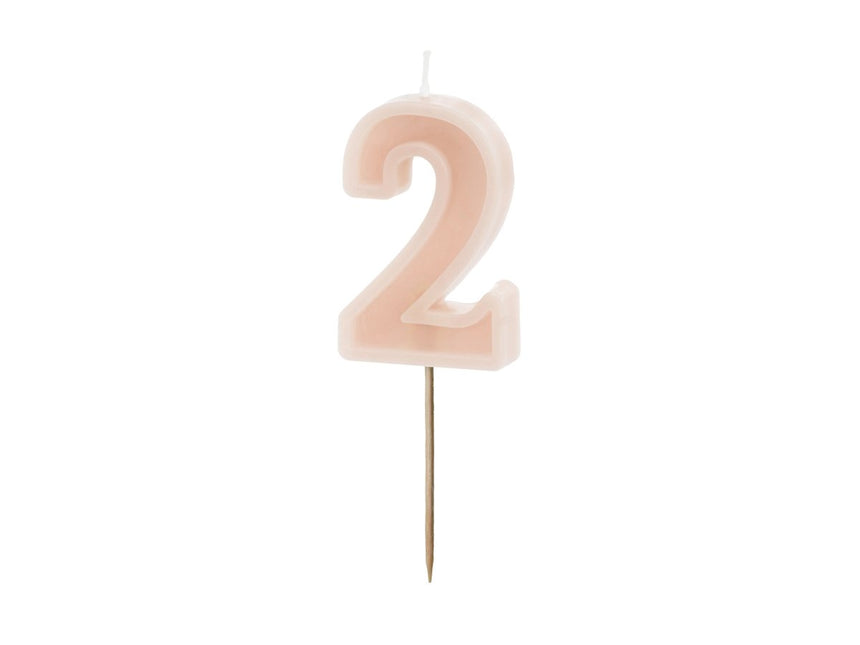 2 Jaar Kaars Lichtroze 10cm van Partydeco koop je bij Partywinkel
