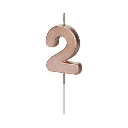 2 Jaar Kaars Rose Goud 9cm van Partydeco koop je bij Partywinkel