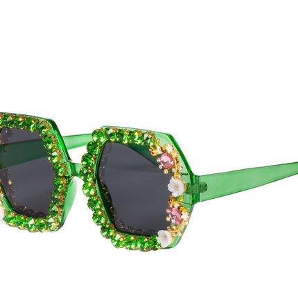 Zielone okulary Rhinestone Flowers