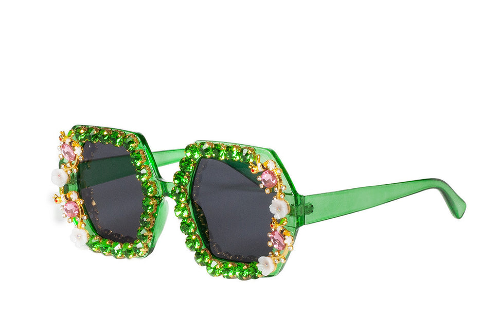 Zielone okulary Rhinestone Flowers