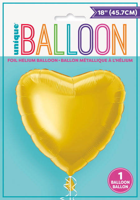Klasyczny złoty balon foliowy 18" w kształcie serca, pakowany