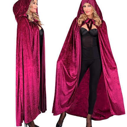 BORDOWA AKSAMITNA PELERYNA Z KAPTUREM 140 CM