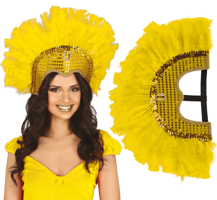 Nakrycie głowy z piór żółte