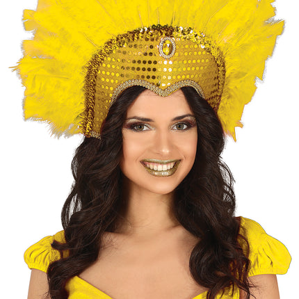 Nakrycie głowy z piór żółte