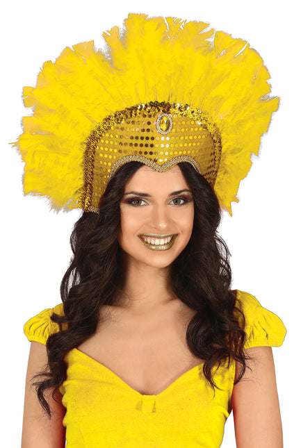 Nakrycie głowy z piór żółte