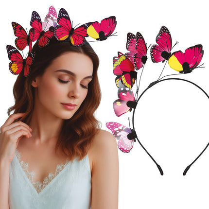 Opaska do włosów w kształcie motyla czarno-różowa