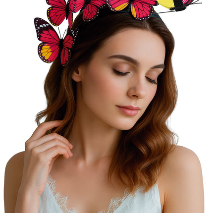 Opaska do włosów w kształcie motyla czarno-różowa