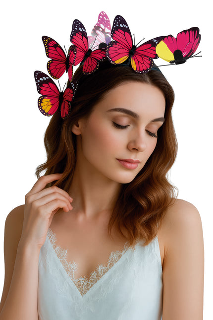 Opaska do włosów w kształcie motyla czarno-różowa